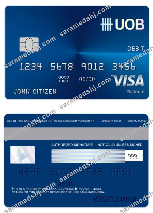 Indonesia UOB bank visa regular debit card